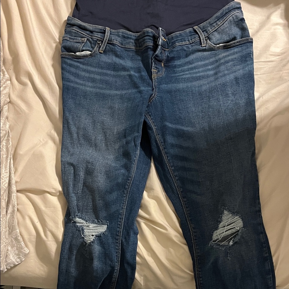 Old Navy Dark Blue Distressed Skinny Jeans maternity